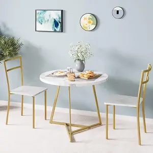 Dining Table Set for 2, Kitchen Table and Chairs for 2, Modern Round Kitchen Table Set, 3 Piece Dining Room Table Set for Small Space, Apartment, Studio, Dinner