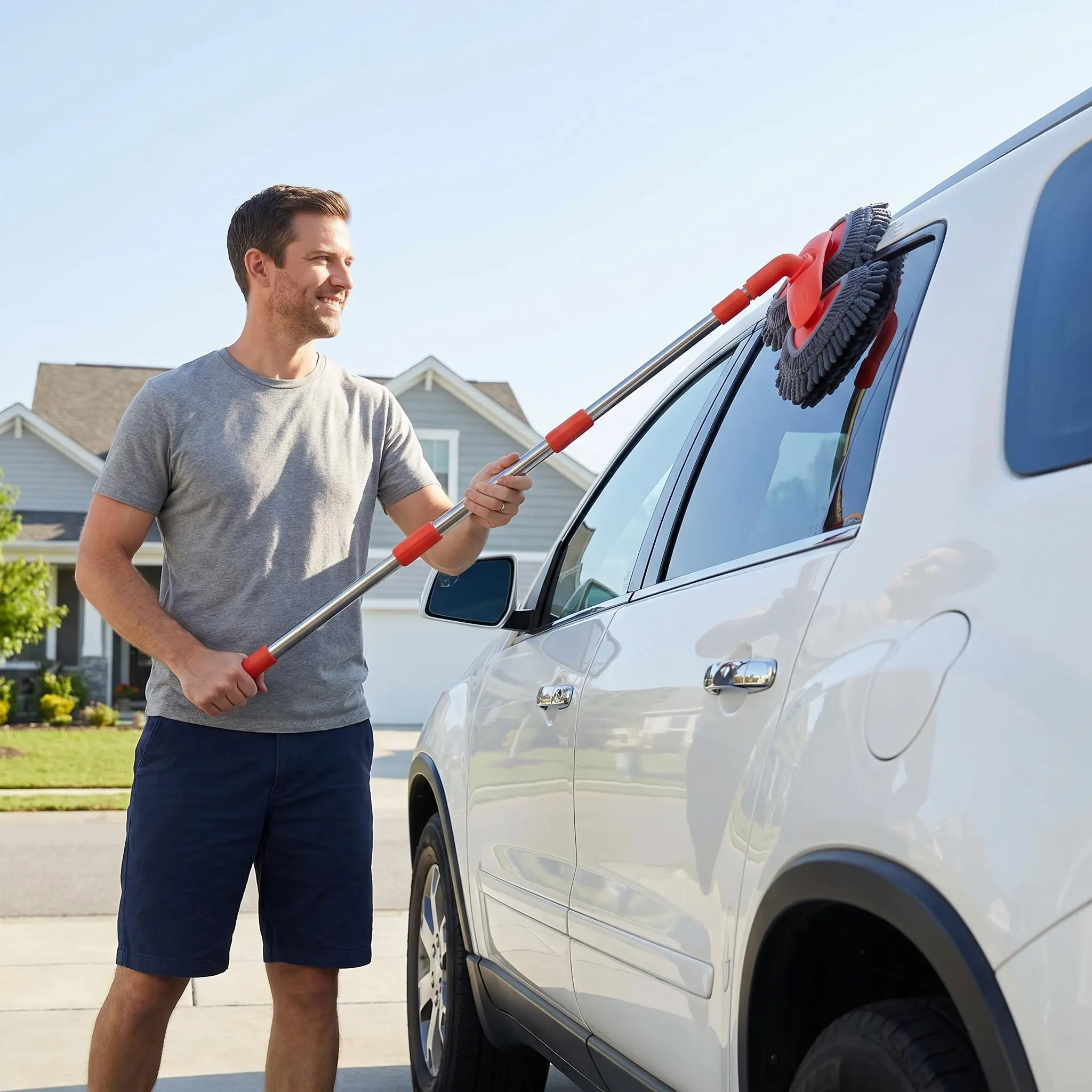 Dual-Head Extendable Car Wash Mop - 45-Inch Scratch-Free Chenille Microfiber Broom for Cars, SUVs, RVs, Motorcycles, Outdoor Furniture, Metal Surfaces