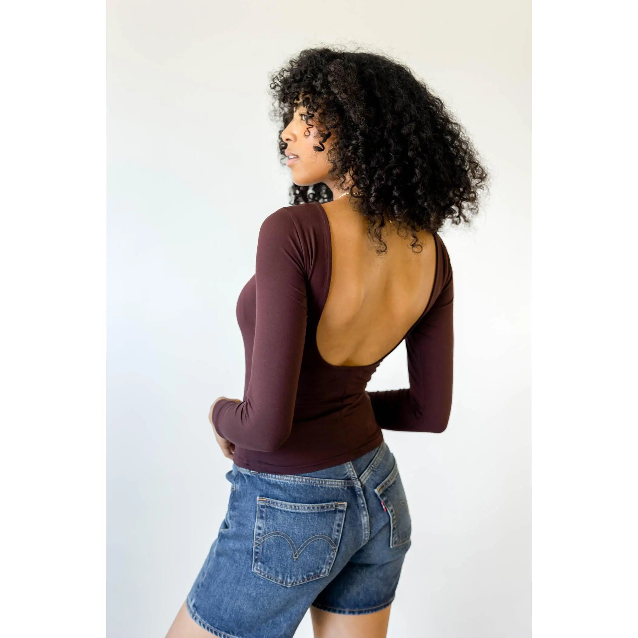 NECTAR Women's Long-Sleeve Backless Blouse - Spandex-Rayon Fabric, Versatile Casual Top for Women, Longsleeves, Open Back Tops, Scoop Neck, Exclusive Cut