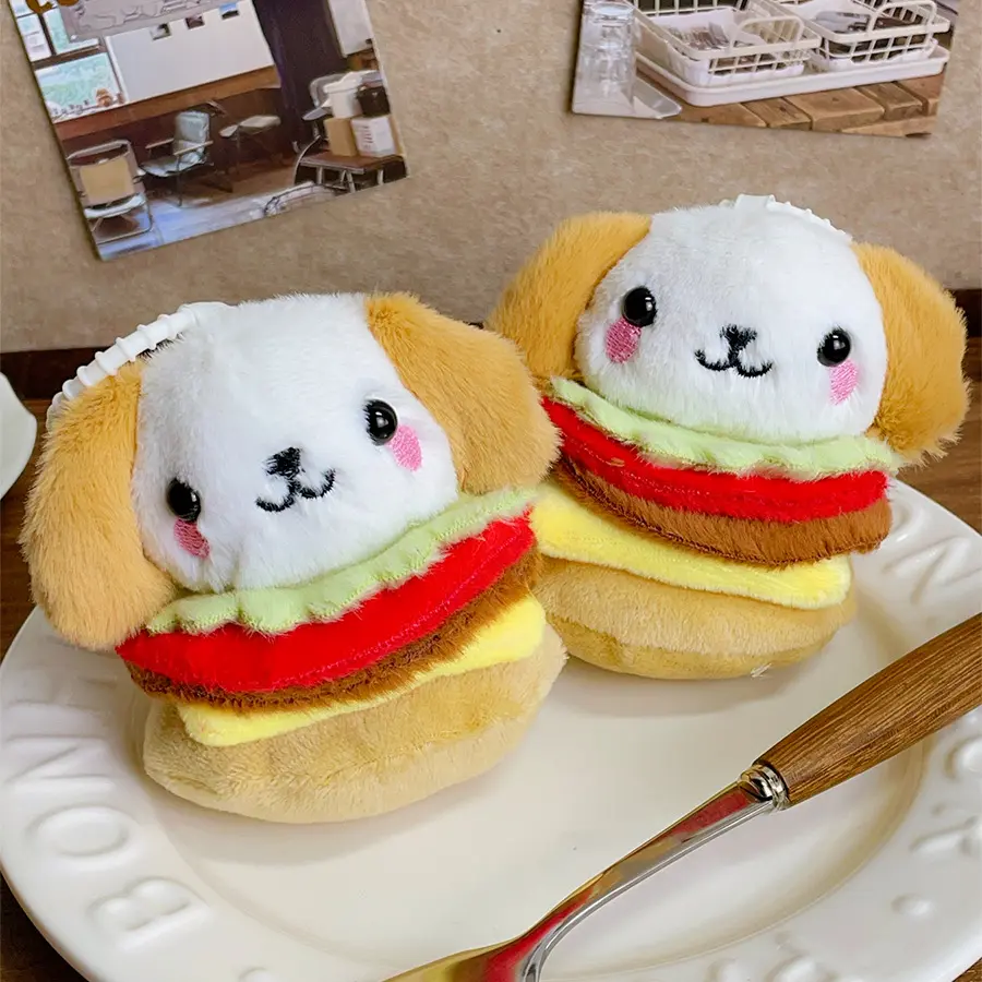 Cute Burger Dog Plush Toy, Creative Dog Doll Bag Charm, Perfect Gift for Boys and Girls, Decorative Stuffed Animal, Ideal Present