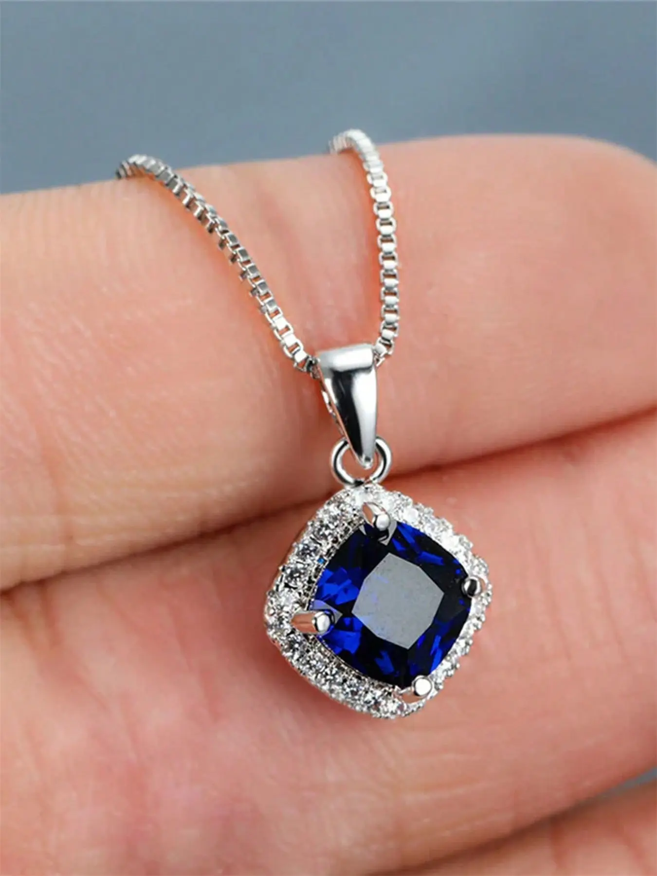 1 PC Gorgeous Blue Cubic Zirconia Necklace Bling Chain Pendant For Women Valentine's Day Gift Wedding Jewelry