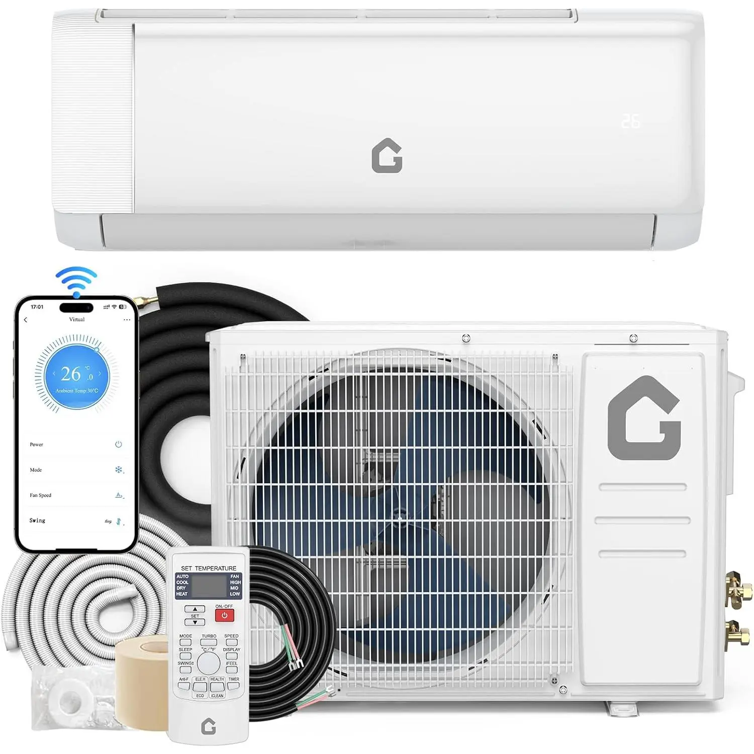 Gaomon Wall Mounted Inverter Air Conditioner & Heater - 24000 BTU, 19 SEER2 Rated, 230V, WiFi Smart, Energy Efficient, Eco Friendly, Rustproof, Copper Coils, Default Settings, Ideal for Living Rooms & Bedrooms, 230V Plug, Energy Saver, Auto Cleaning, Dura