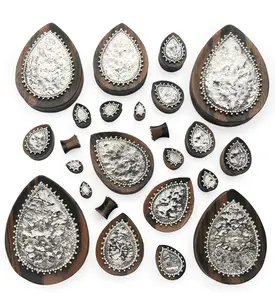 Doily White Brass Inlay Areng Wood Teardrop Plugs