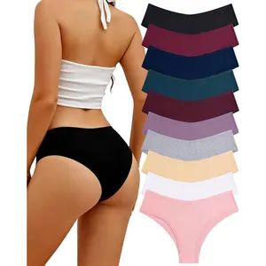 10 Pack Womens Cotton Underwear Sexy Stretch V-Waist Ladies Bikini Panties Low Rise Cotton Cheeky Hipster S-XXL