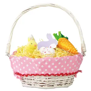 Lillian Vernon Kids Wicker Easter Basket - Removable Pink Liner, For Young Girls & Boys, Baby’s First Egg Hunt, Cute Spring Gifts, 11” x 14” Pastel Organiser