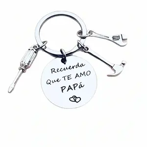Stainless Steel Tool Keychain - "Recuerda Que Te Amo Papa" Durable Hammer, Wrench & Screwdriver Design, 2026 Father's Day Gift, Trendy Men's Fashion Car Key Accessory fathersdaygift cuban links