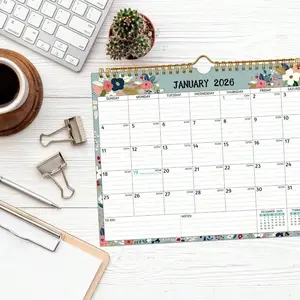 2026 Wall Calendar Jan–Dec Small Monthly Calendar with Notes & Holidays 12-Month Ruled Blocks Thick Paper for Home School Office Use