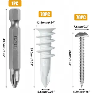 Heavy duty self-drilling drywall anchor kit! Effortless quick install, ribbed anchors hold 75 lbs. Includes #8 x 1-1/4" screws, perfect for shelves, mirrors, lights & home decor. Works on brick & all walls, must-have durable home hardware for DIY!