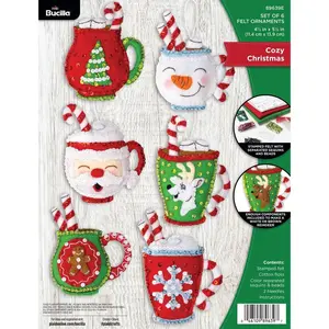 Felt Applique 6 Piece Ornament Making Kit Cozy Christmas Perfect for DIY Arts and Crafts 89639E