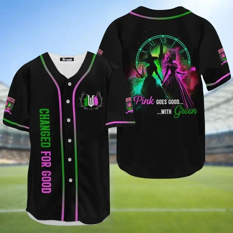 Wicked Baseball Jersey, Musical Movie Jersey Shirt, Pink Goes Good With Green Baseball Shirt, Changed For Good Shirt, Wicked Fan Shirt