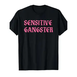 Sensitive Gangster Design T-Shirt[Cool Design] Street Trending Style Women's Tee Comfortable Cotton Round Neck Shorts Same Gender Design and Sleeves Men's T Shirts