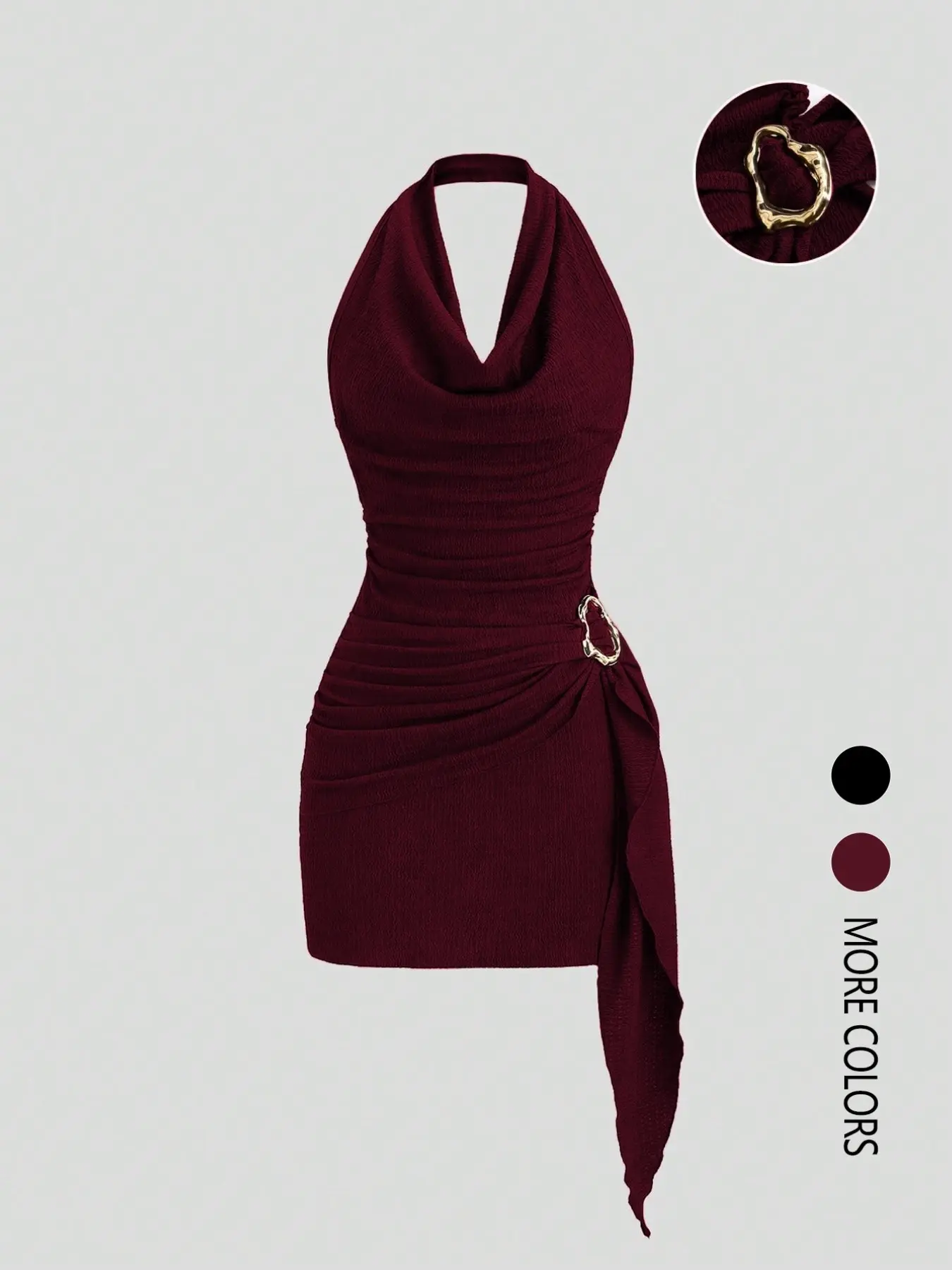 Women's Solid Color Halter Dress, Sleeveless, Casual Office Wear, Elegant Backless Ruched Design, Fashionable and Comfortable, Daily Use, Slinky, Fit