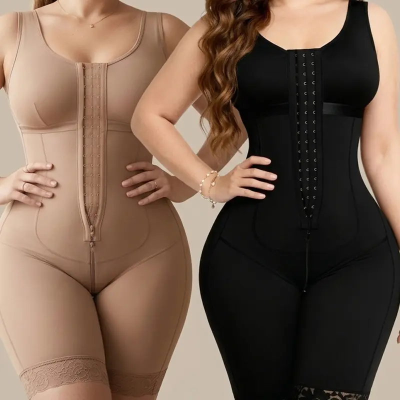 Fajas Colombianas shapewear Woman postpartum cincher Tummy Control romper Butt Post Surgery Compression Faja Lipo BBL Double Layer Waist Trainers girdle Shaper Corset Set Full Body Shapewear with Zipper Spandex Womenswear Minimalist