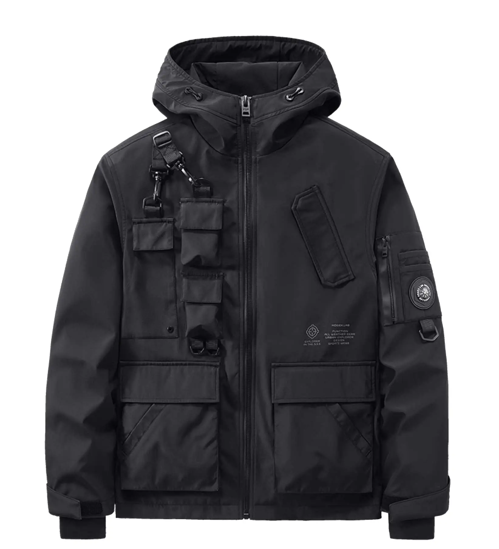 Men's Techwear Tactical Jacket in Breathable Carbon Polyester with Full-Zip Closure and Multiple Pockets, Tops, Menswear, Coats, Zipper, Padded, Sleeve, Utility