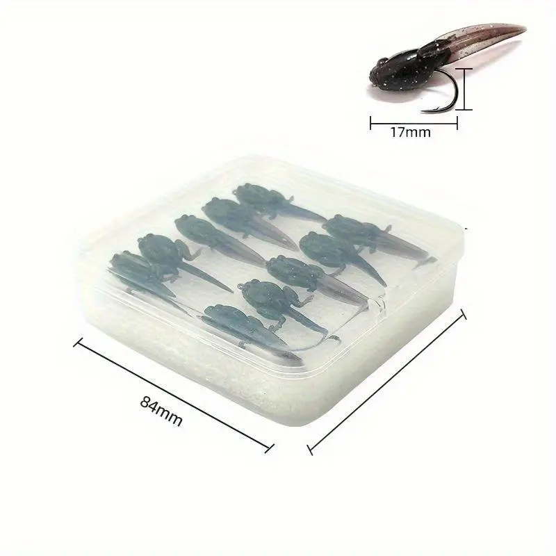 Artificial Lures 10 Pack, 17mm Pre-Rigged Tadpole Shape Plastic Baits for Panfish and Trout, All-Water Finesse Fishing Supplies
