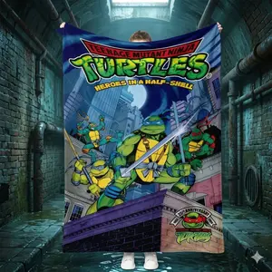 Anime Ninja Turtles Blanket Anime Hero Turtle Squad Flannel Plush Blanket, Super Soft Cozy Throw for Kids Bed Sofa, Home Office Camping Party Decor Birthday Christmas Gift