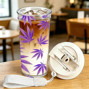 Style Maple Leaf Print Coffee Cup, 500ML Dual Mouth Heat Resistant Plastic Cup, Leak-Proof Travel Mug with Handle, Ideal Gift