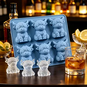 Mini Highland Cow Ice Cube Mold - Cute 3D Silicone Highland Cow Ice Cube Tray Silicone Mold for Cocktails & Party Drinks, Fun Cow-Shaped Ice Maker for Beverage Enhancements