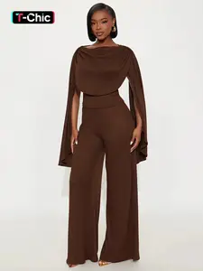 Women's Fashion Solid Color Sleeveless Blouse and Wide Leg Pants Set, Evening, Loose Fit, Trendy Draped Design, All Seasons Comfortable