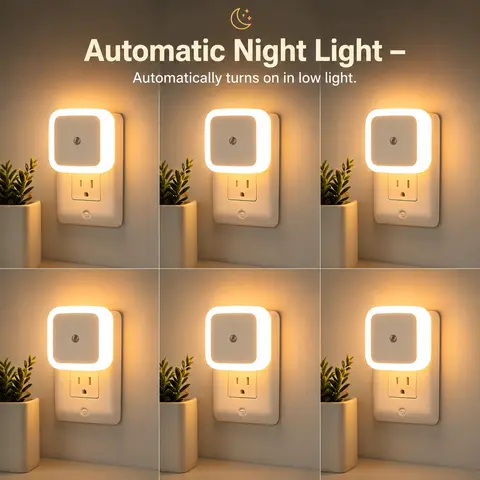 6-Pack Plug-in Interior Electronic Lights - 0.5W Dusk-to-Dawn Auto-On/Off Sensor, Compact Plug-and-Play, Energy-Saving Safe Bedroom Decor, LED Light Up for Hallway
