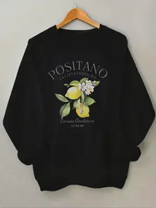Women's Lemon & Letter Print Thermal Lined Sweatshirt, Casual Long Sleeve Round Neck Pullover for Fall & Winter, Ladies Clothes for Daily Wear