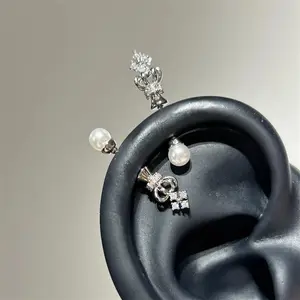 1pcs New Crown Pearl 316L Stainless Steel Spiral Ear Bone Nail New Fashion Y2K Earrings for Women Ear Piercing Cochlea Jewelry