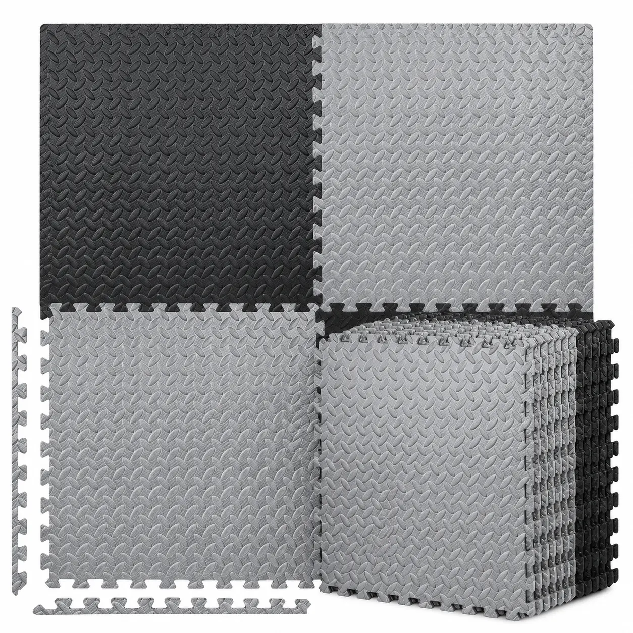 Puzzle Exercise Mat with 12/18/24 Interlocking Tiles, 24" × 24" × 1/2" High-Density EVA Foam Gym Flooring Mats, Non-Slip Protective Floor Tiles for Home Gym Equipment, Garage & Workout Room