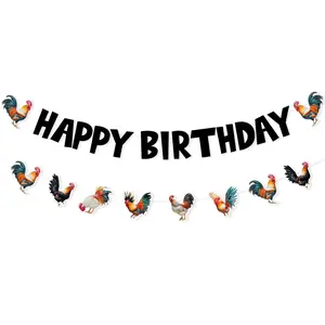 1Set Rooster Birthday Decorations Happy Birthday Rooster Banner and Chicken Theme Banner Chicken Farm Backyard Theme Party Supplies