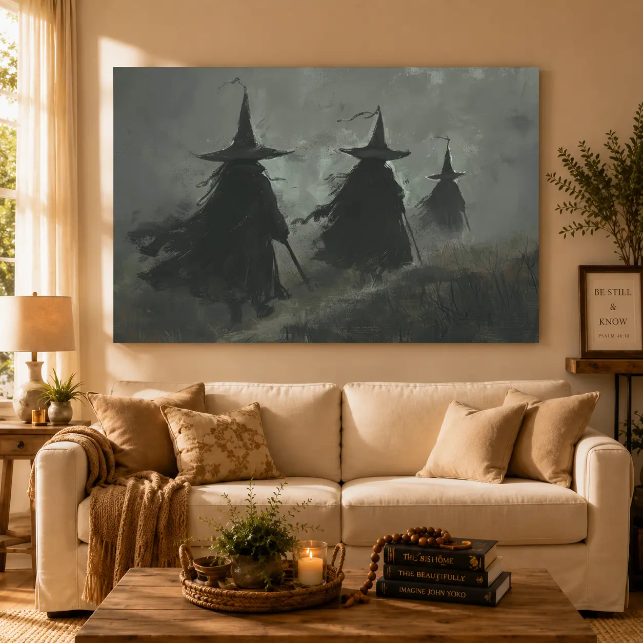 Vintage Gothic Witch Canvas Wall Art - Dark Fantasy Witchcore Occult painting Print, Halloween Moody Home Decor for Living Room Bedroom, Gift Idea