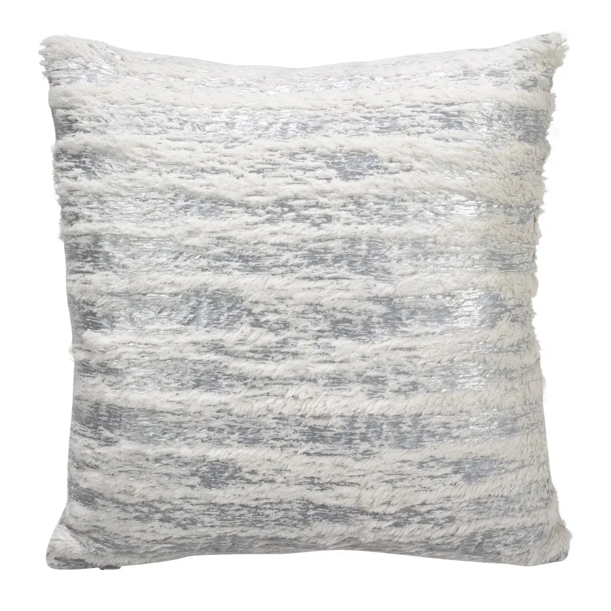 212 MAIN 15 in. Faux Fur Down-Filled Throw Pillow - Shimmering Foil Brushed Metallic Print, Home Decorative Cushion, Bedroom Decor Accessory, Silver