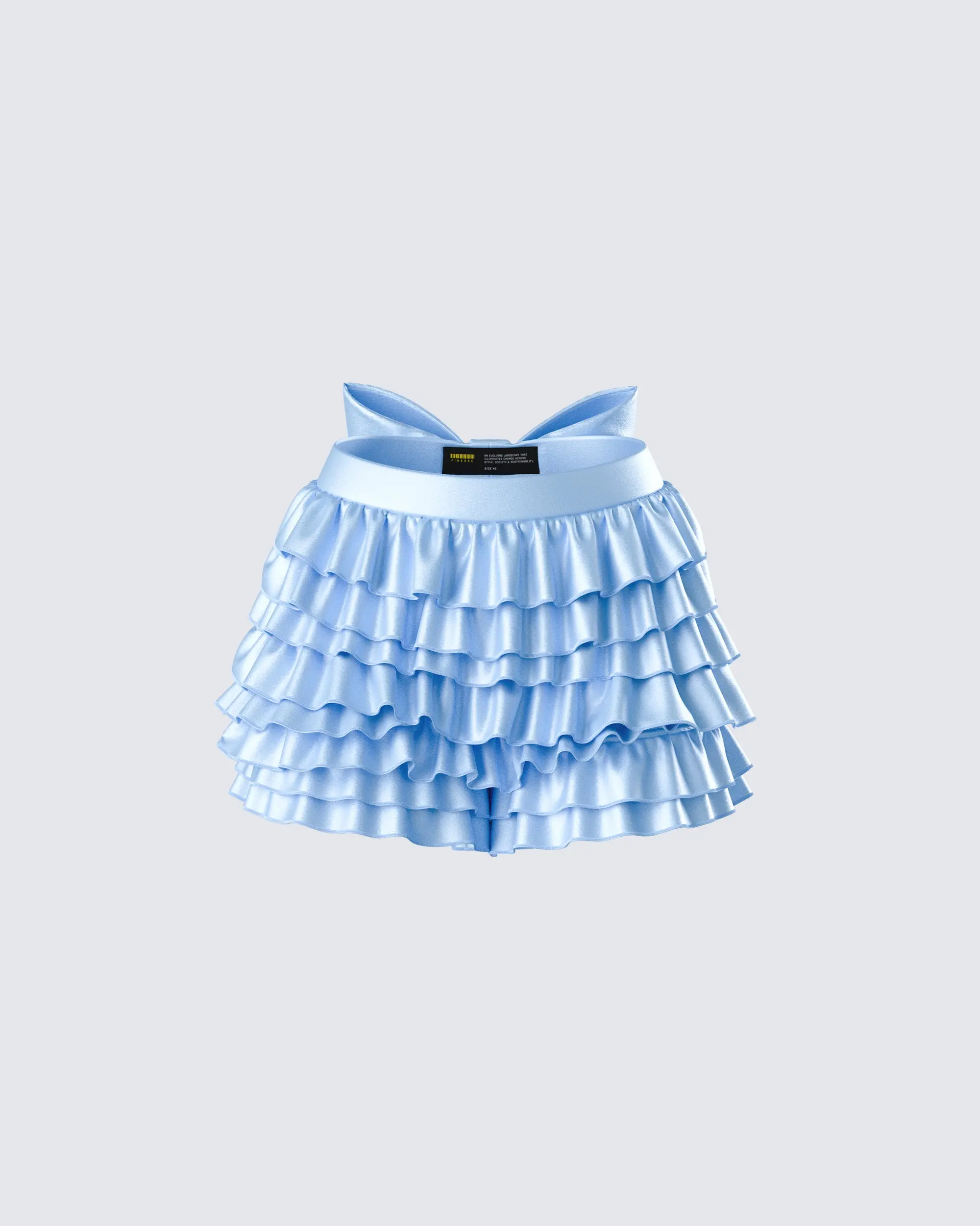 Women's Oceana Blue Coquette Tiered Layers Satin Shorts - Fitted Spandex Blend Bottoms with Bow-Tie Waist for Bold Party Look, XS