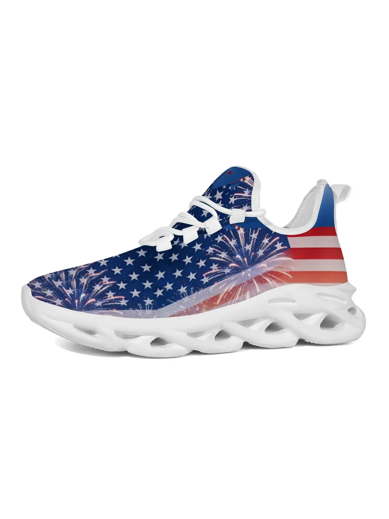 Men's Star-Spangled Fireworks Hollow Out Thick Sole Casual Sports Shoes, American Street Fashion, Festival Design, Independence Day Party, Men Low Top