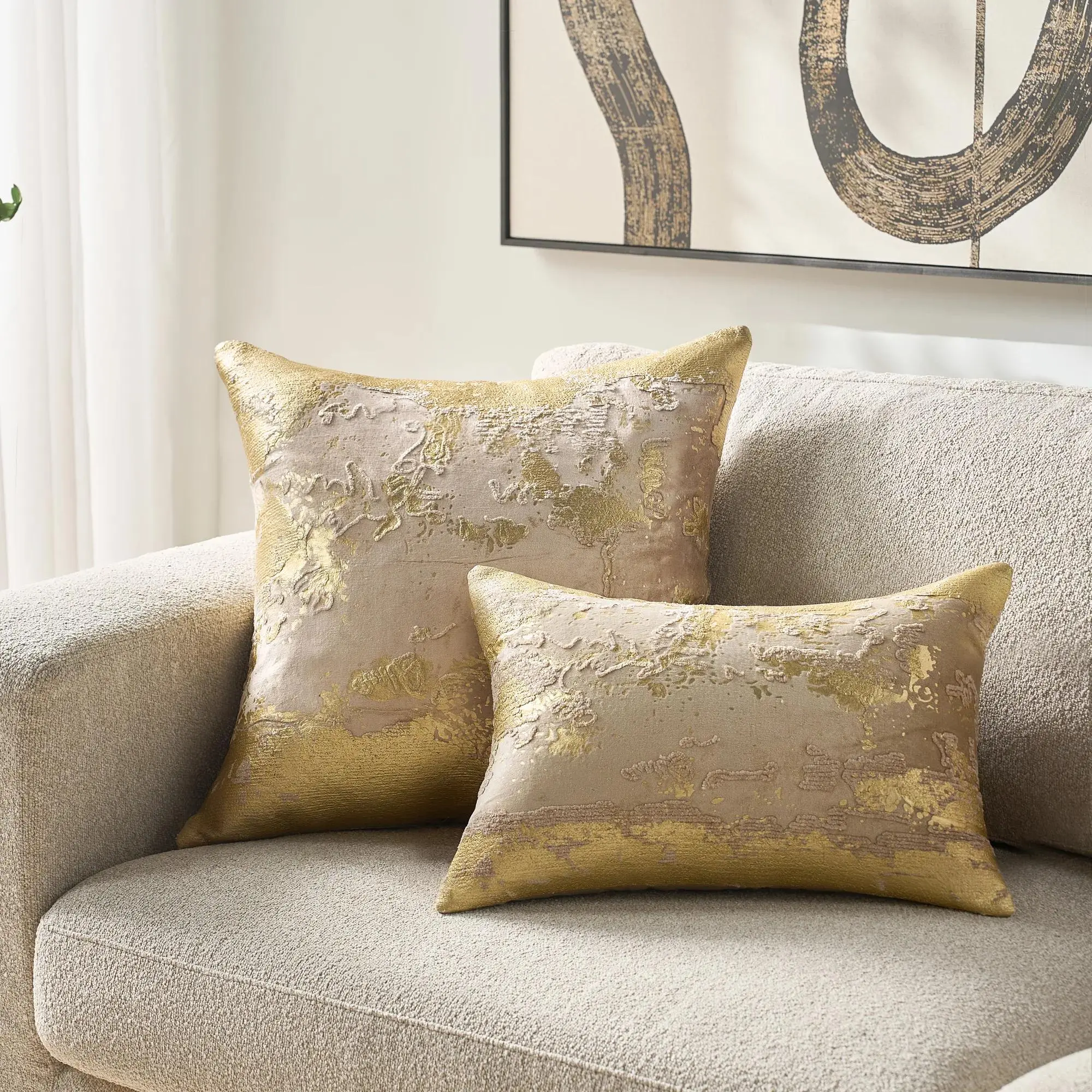 Z Gallerie Oria Metallic Embroidered Lumbar Home Decorative Cushion - Soft Nude/Gold, Removable Soft Cushion for Bedding & Linens, Removable Cushions
