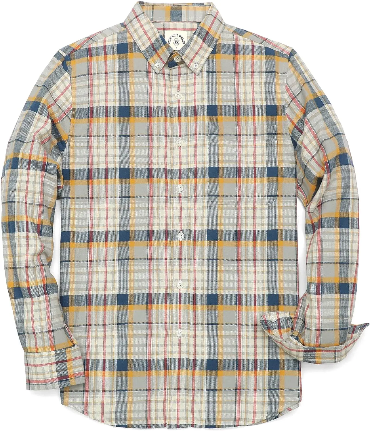Dubinik Mens Flannel Shirt Long Sleeve Fitted Plaid Button Down Top with Pockets Autumn Wear 100% Cotton Soft Lightweight