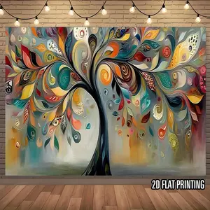1PC 2D Flat Abstract Tree of Life Polyester Backdrop Banner - Reusable Event Decor for Photography, Birthday Parties - Universal Scene Setting Cloth, Creative Home Wall Decoration Prop, One-Piece