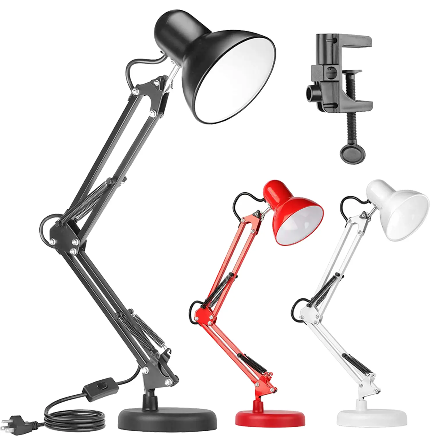 Metal Desk Lamp Adjustable Goose Neck Swing Arm Table Lamp With Interchangeable Base Or Clamp Study Desk Lamps for Bedroom, Study, Office, Table E26/E