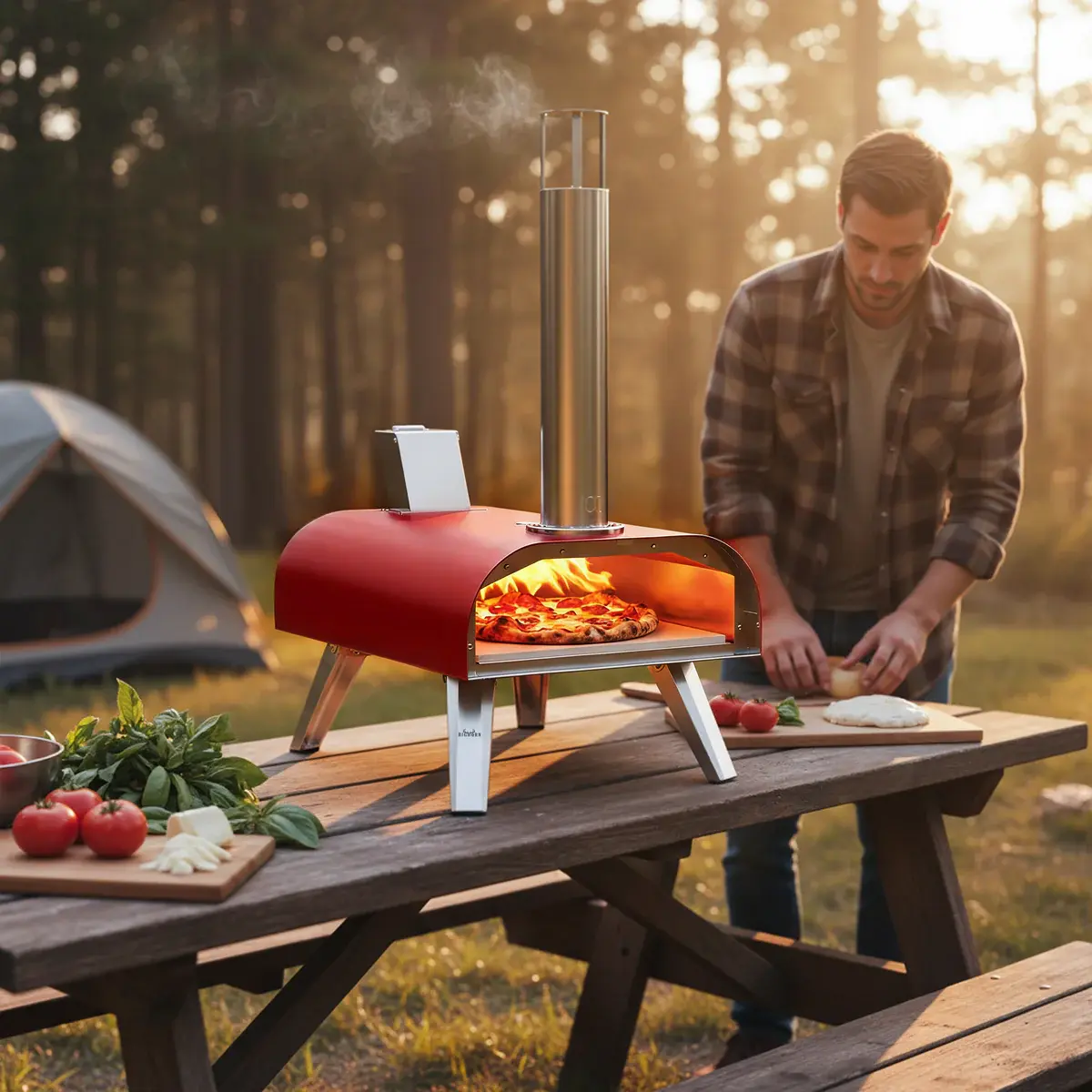 BIG HORN OUTDOORS 12" Triple-Fuel Pizza Oven - Outdoor Cooking Equipment for Game Day Watch Parties, Wood Pellet-Gas-Electric (Gas Burner & Electric Heater Accessories Sold Separately), Party, Wood Pellets, Poker