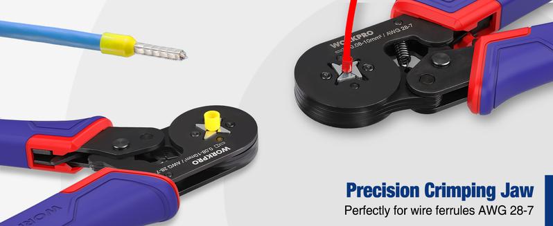 #JumpstartSale WORKPRO Ferrule Crimping Tool Kit, AWG 28-7 Self-adjustable Ratchet Wire Crimping Tool