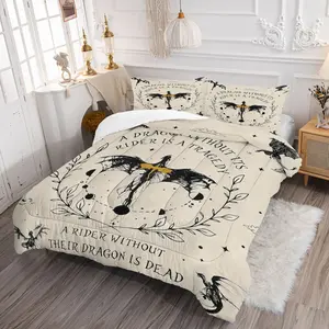 Dragon Rider Quote Comforter Set (2/3-Piece, 1 Comforter + 1-2 Pillowcases), Fantasy Dragon & Moon Phase Design, Soft Bedding Sets, Perfect for Book Lovers & Fantasy Fans, Ideal Gift for Fantasy Decor