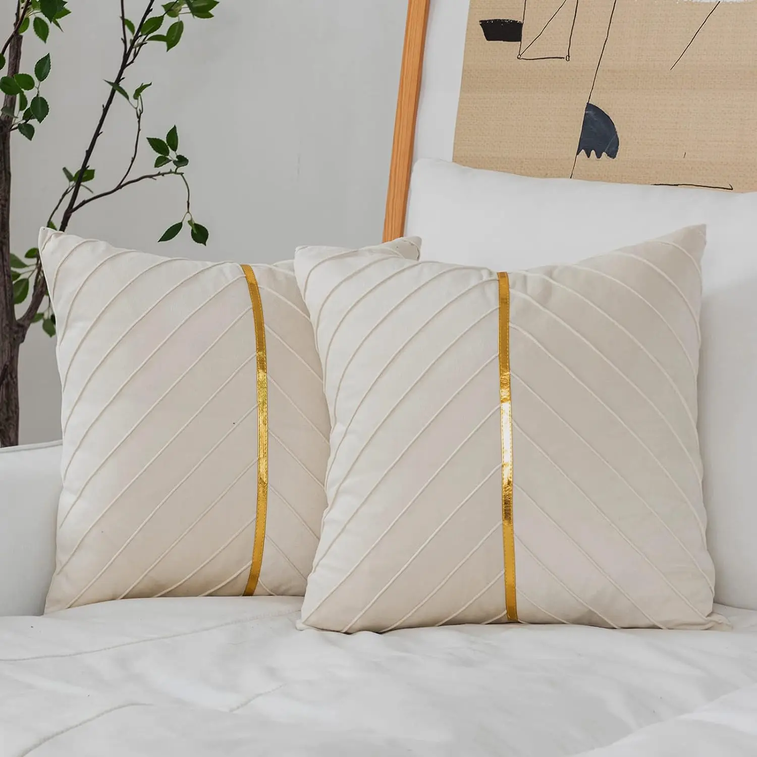 Throw Pillow Covers, Pack of 2 Soft  Decorative Cushion Covers for Couch Sofa Living Room Home Decoration, Cream White, 18x18 inch