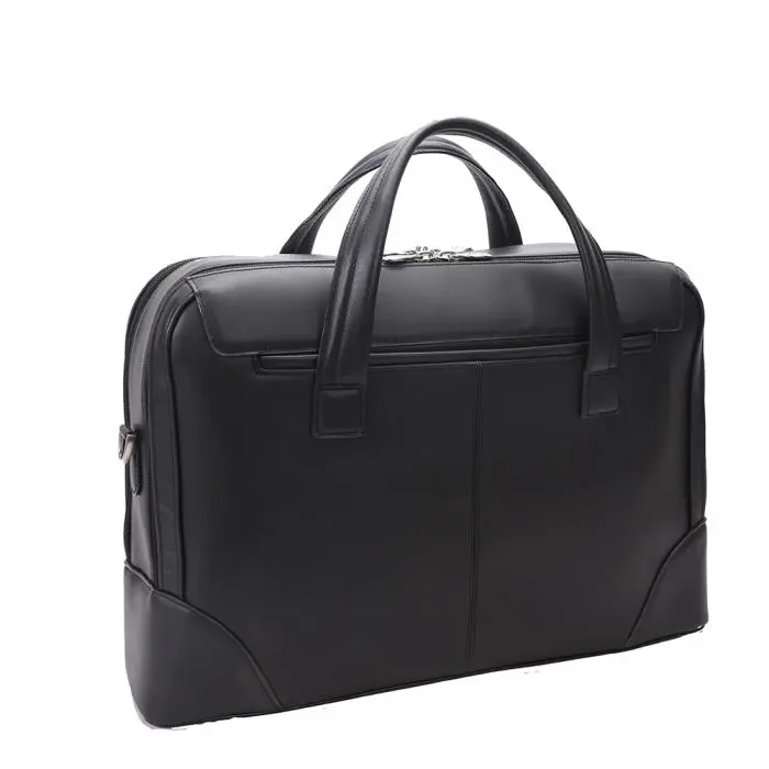 Men's 17 in. R Series Harpswell Top Grain Cowhide Leather Dual Compartments Business Laptop Briefcase - Black, Adjustable Shoulder Strap, Smart Strap, Laptop Protection, Zipper Closure