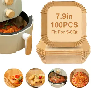 Square Air Fryer Paper Liner, 100 Pcs Non-stick Disposable Paper Liner for Baking， Roasting，Mircowave，Food Grade Baking Tray for Home Kitchen Restaurant