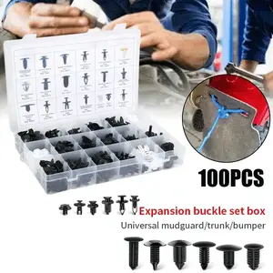 100pcs Car Push Pin Rivet Fasterner Bumper Clip Car Fastener Box Set Fasteners Push Retainer Kit with Fastener Remover Plastic Rivets,6 Popular Sizes of Car Body Fixed Clip Bumpers,and Replacement Parts of Fenders are Applicable to Most Models