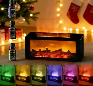 Air Purifier 300ml Colorful Flame Fireplace Humidifier Aromatherapy Diffuser with Remote Control and Timer for Home & Office 2-in-1 Ultrasonic LED
