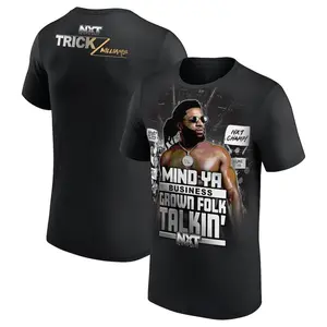 Men's Black Trick Williams Mind Ya Business T-Shirt , Trendy Wrestling Workout Tshirt, Unisex Graphic Streetwear For Fans , Fitted - Menswear, Top, Fashion Cotton, Full Colors, Full Sizes, For Men, For Women