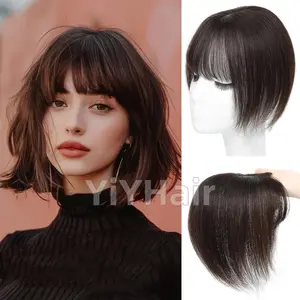 Hot Fashionable Women'S Natural Straight Human Hair Topper with Bangs - Clip-In Hairpiece, No Glue Needed, Seamless Blending for Volume & Length, Everyday & Special Events - Salon-Quality Hairpiece for Women, Versatile Hairpiece, Sleek Hairstyle, Secure A