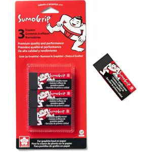 Sakura Sumogrip Block Eraser - Microporous Erasers for School, Drawing, and Writing - Black Color - Small Size B80-3 Pack Sakura of America