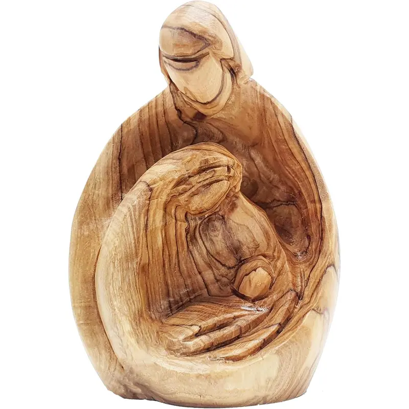 Hand-Carved Olive Wood Holy Family Statue – Mary, Joseph & Baby Jesus Nativity Scene for Christmas Decor – Catholic Wooden Figurine 4.3" for Home or Church Display – HOF001