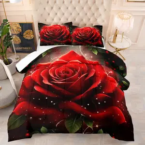 Rose Flower Pattern Comforter Set, Soft And Durable Bedding Set, Includes 1 Comforter And 1 Or 2 Pillowcases, Daily Holiday Birthday Gift Bedroom Decoration For Children And Adults