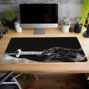 Japanese Katana Pattern Mouse Pad, 1 Count Rectangle Gaming Mouse Pad, Non-Slip Rubber Base Stitched Edge Desk Pad for Home Office Game Room, Corporate Work Desk Accessories, Gaming Desk Accessory